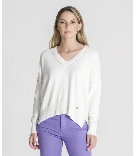 Camisola brilhantes no decote e punhos