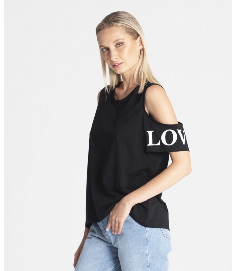 T-Shirt LOVE com corte nos ombros