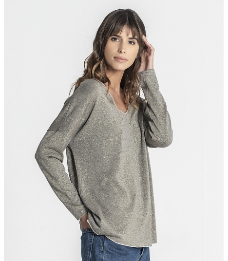 Camisola decote em v brilho