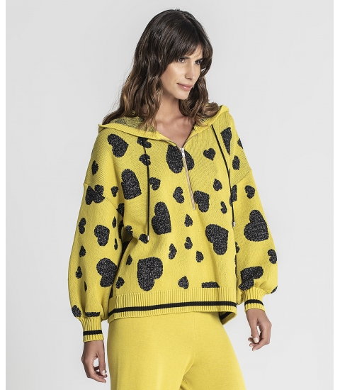 Camisola jacquard corações com capucho