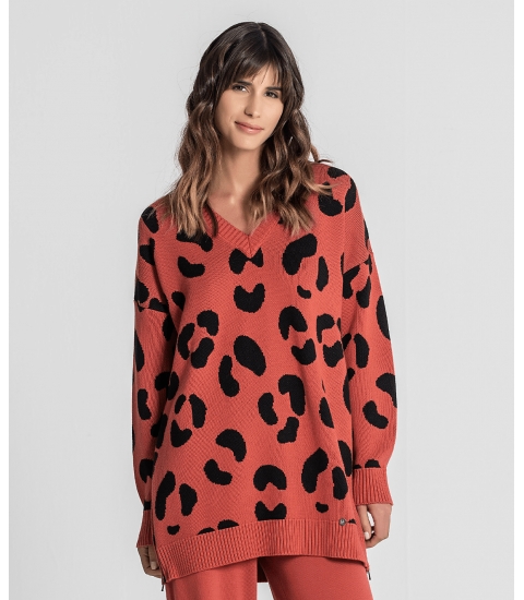 Camisola animal print com fechos