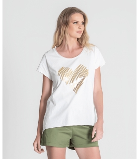 T-Shirt estampado coração dourado