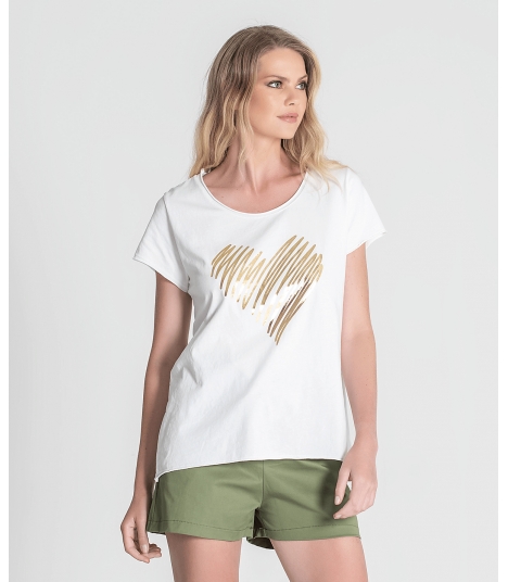 T-Shirt estampado coração dourado
