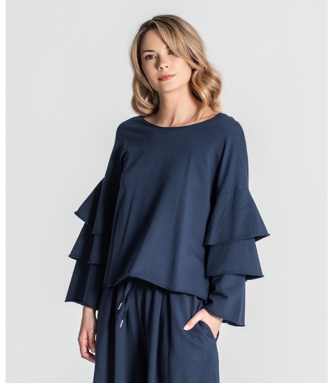 Sweater com folhos nas mangas