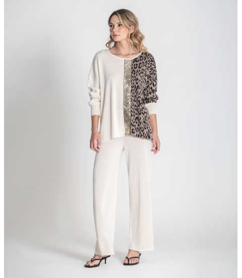 Camisola animal print com risca lantejoulas