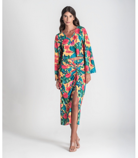 Blusa decote em v padrão floral