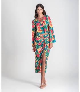 Blusa decote em v padrão floral