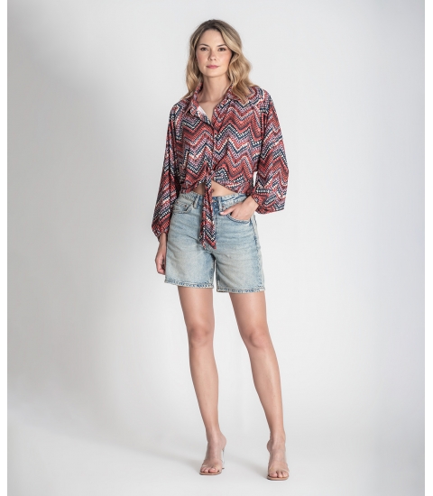 Blusa com nó na frente padrão étnico