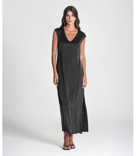 Vestido decote em v acetinado