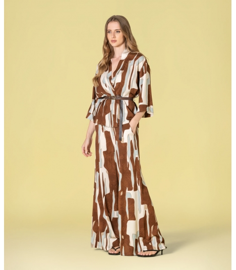 Kimono com padrão geométrico e cinto