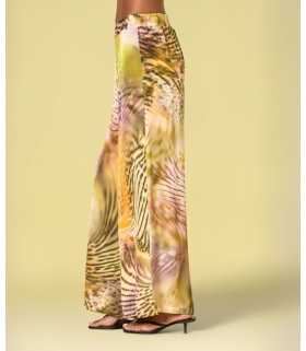 Calças largas com estampado tropical
